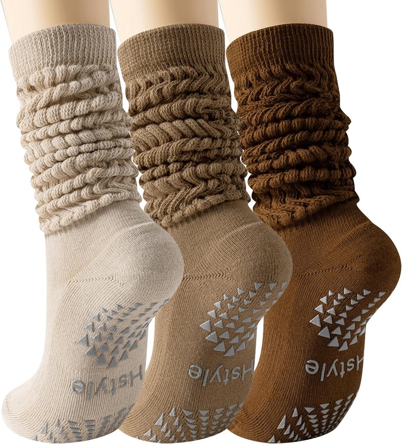 Hstyle Grip Pilates Socks for Women, Slouch Scrunch Yoga Barre Socks for Hospital Workout - Image 1